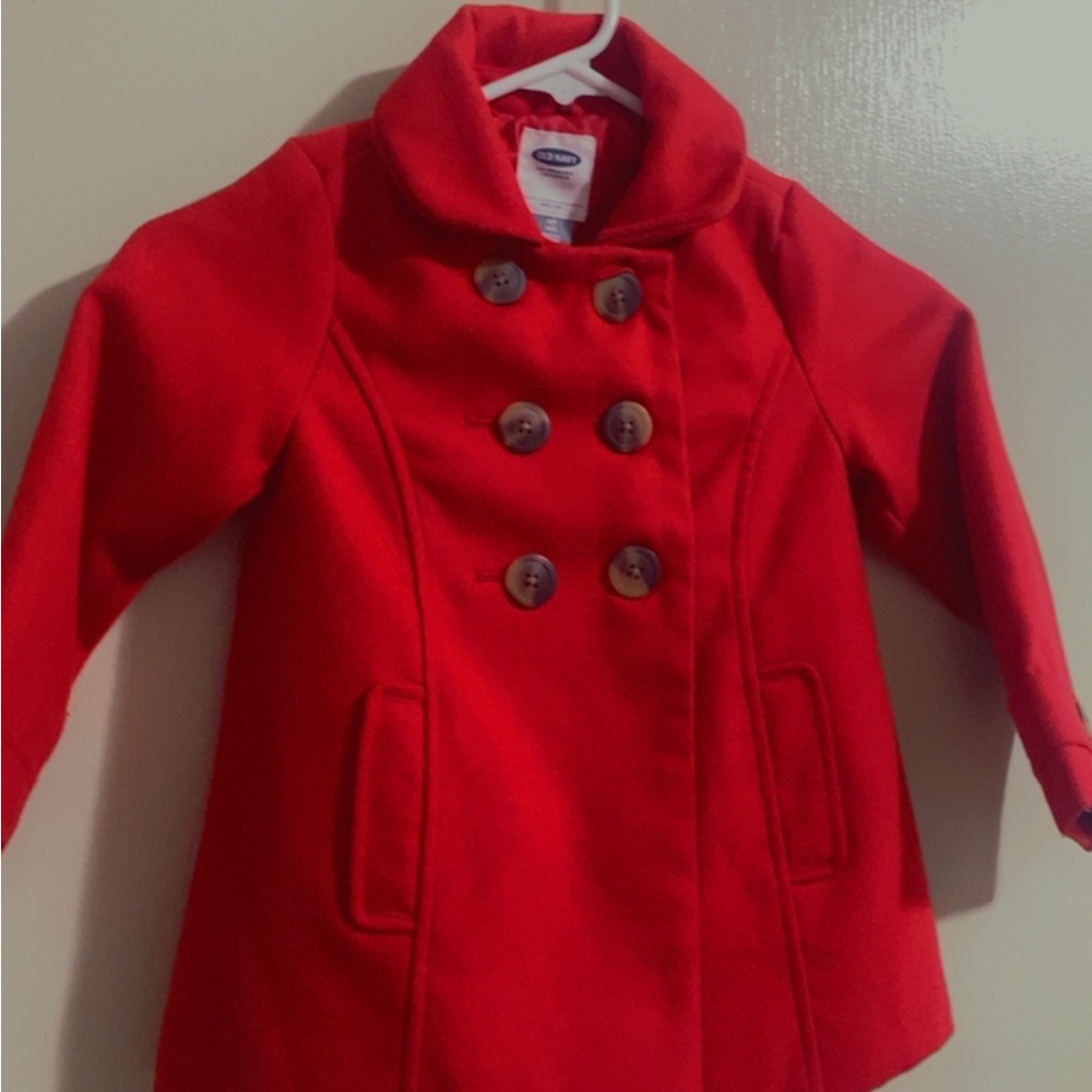 Girls red pea coat, size 4T